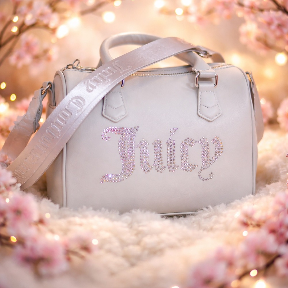 Juicy Couture Rhinestone Satchel Handbag Crossbody Bag Cream  Womens 9-Inch NEW!